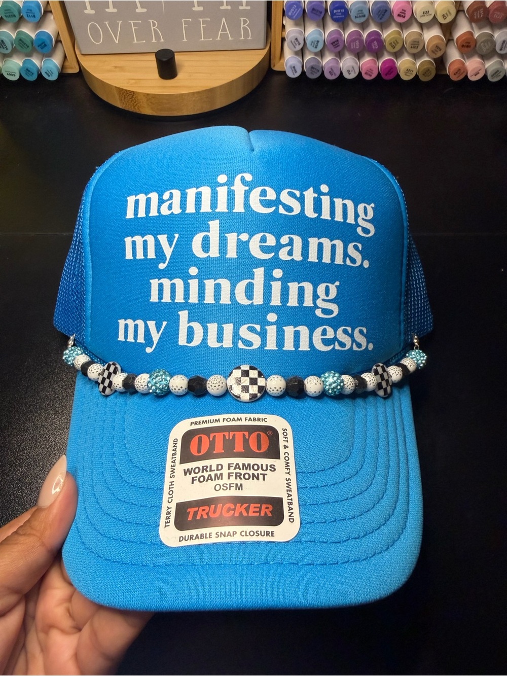 OTTO Bright Blue Trucker Custom Hat w/removable chain